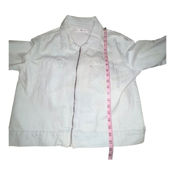 Mango MNG Pocketed Denim Jacket Full Zip Women Size Medium White Collared Casual - Picture 6 of 9
